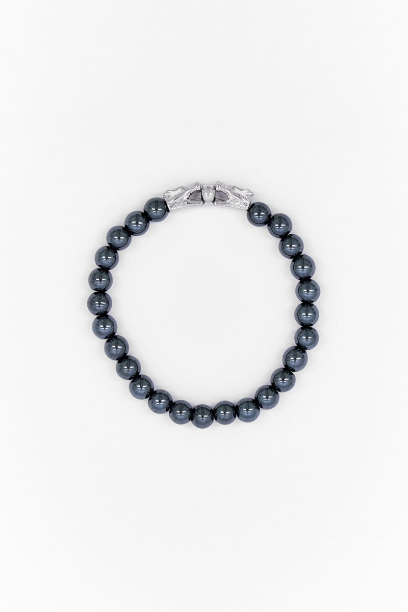 Steeltime Men Hematite Beads And Stainless Steel Dragon Accents Bracelet, Black - Image 3